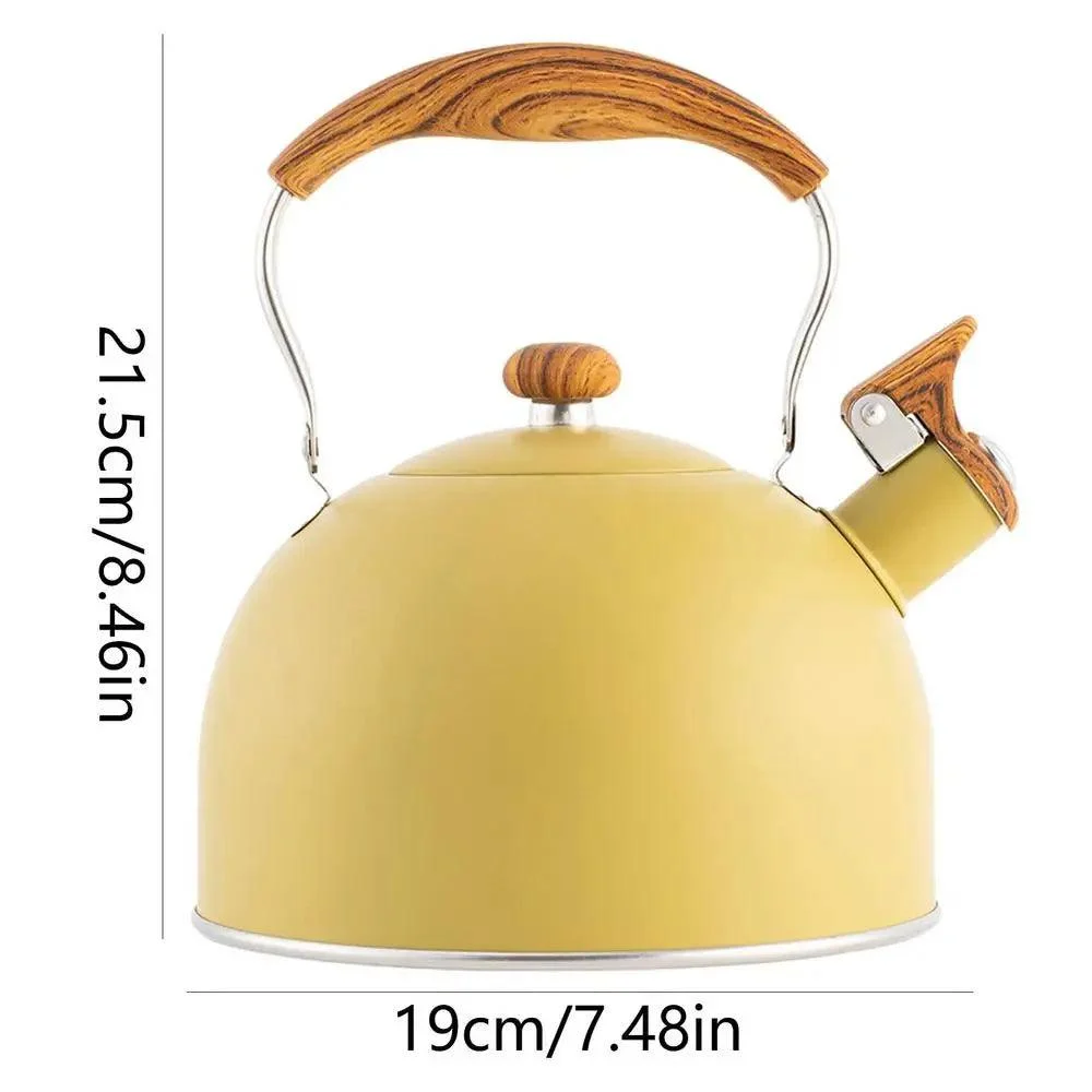 Retro Yellow Whistling Electric Kettle With Wood Ergonomic Handle - ISTANBULLU LTD