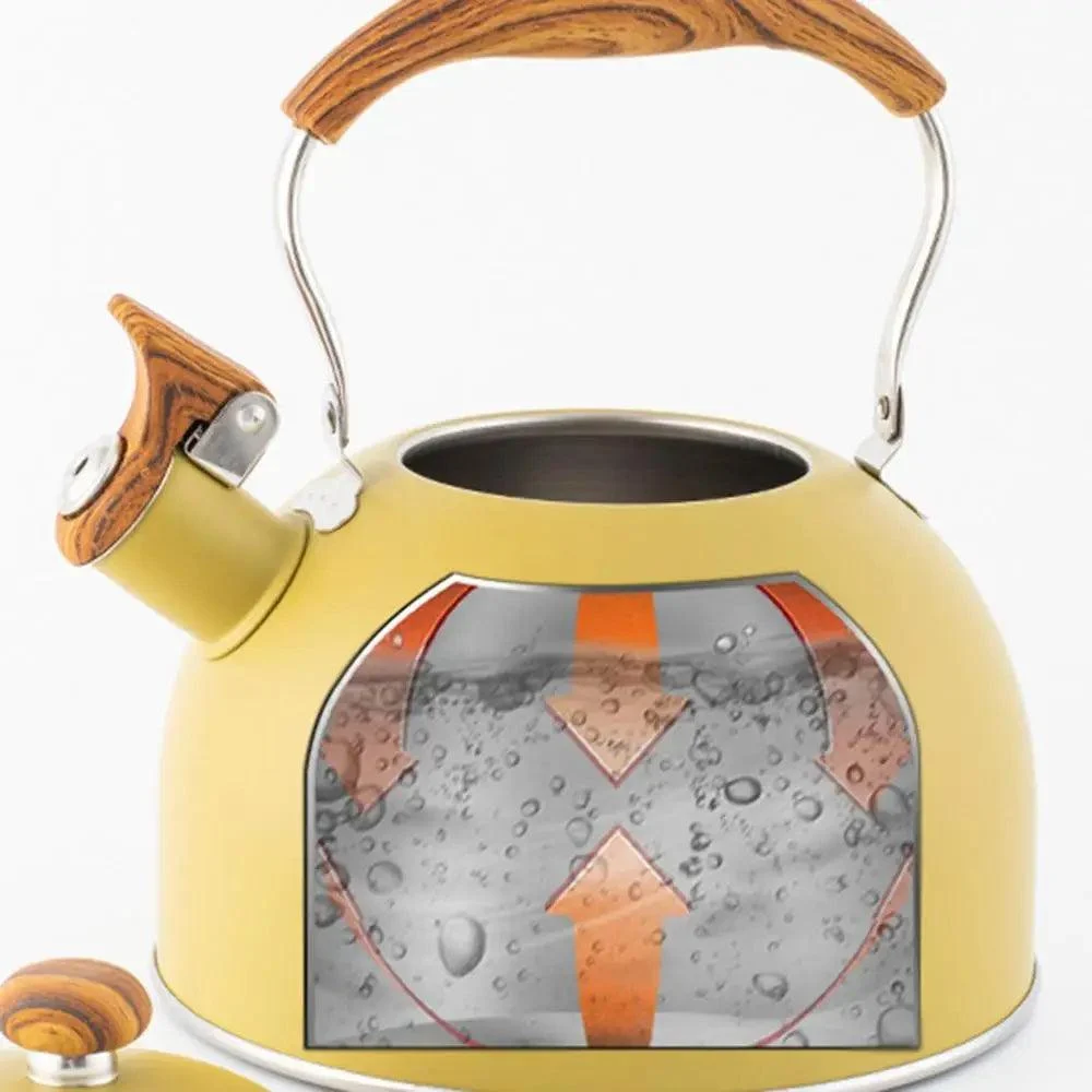 Retro Yellow Whistling Electric Kettle With Wood Ergonomic Handle - ISTANBULLU LTD