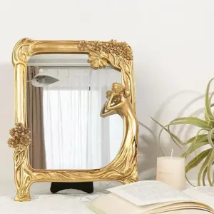 Resin Make-Up Mirror - Square and round mirror - Relief - Frame decoration - Gold