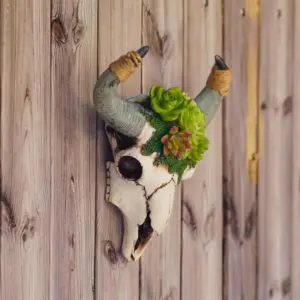 Wall Decoration - Bull Skull - Western Style - Resin with Succulents