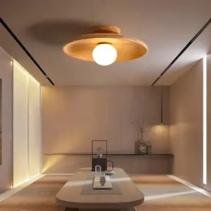 Wooden Ceiling Lamp - Handmade LED Lighting - Walnut Color - Hanging Lamp - 28x15CM