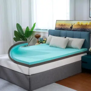 Mattress Topper Queen 4 Inch Ventilated Gel Memory Foam and Bamboo Charcoal Support, Adjustable Softness