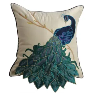 Peacock Embroidered Cushion Cover