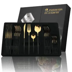 Golden Stainless Steel Cutlery Set 24 Pieces - Luxury Kitchen