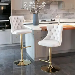 Swivel Bar Stools Set of 2, Adjustable Counter Height Barstools with Nailheads Trim