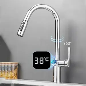 Temperature Display stainless steel kitchen faucet | Digital kitchen tap with temperature gauge