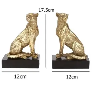 Set of 2 Cheetah Bookends Resin Gold, Cheetah Bookends, Resin Cheetah Bookends