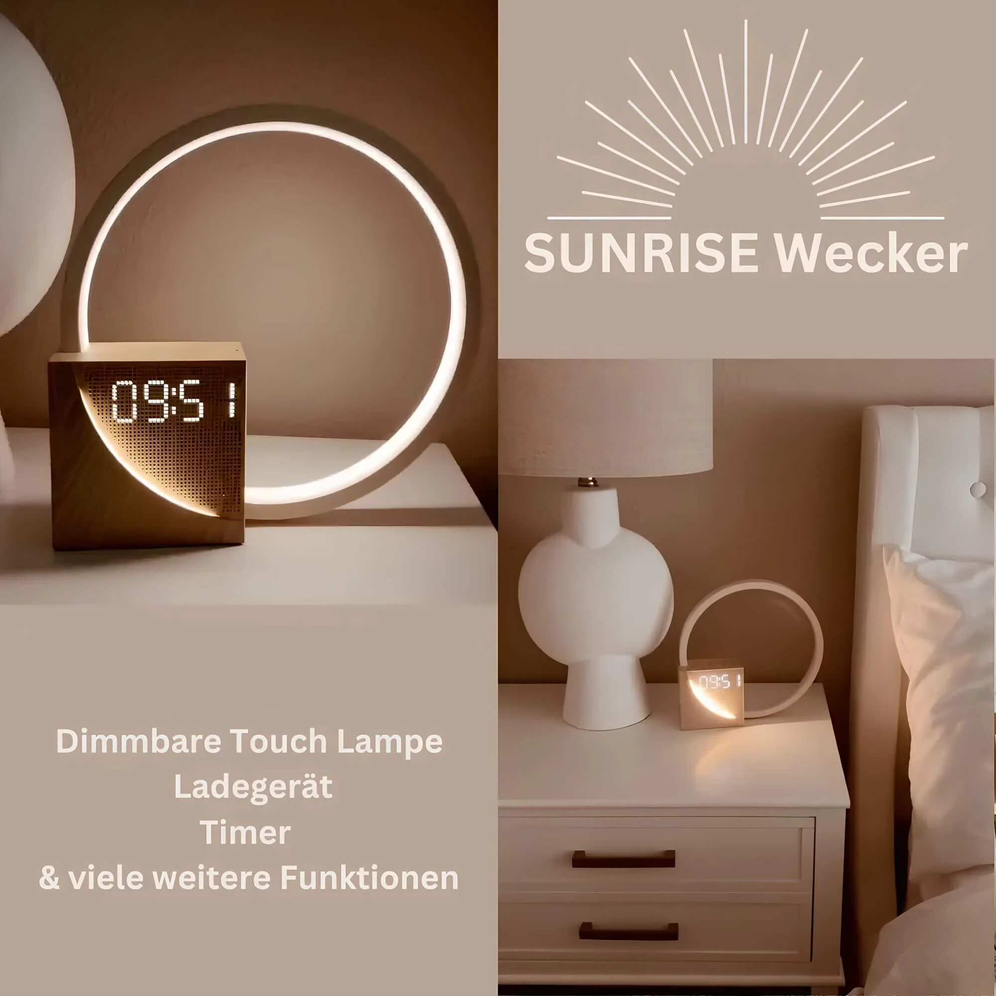 Sunrise Wecker Dimmbarer Touch Lampe Ladegerat Timer Mehr