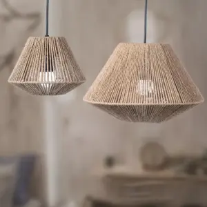 Rattan Rope Lamp - Woven Lamp - Rustic Braided Hanging Lamp - Country Style