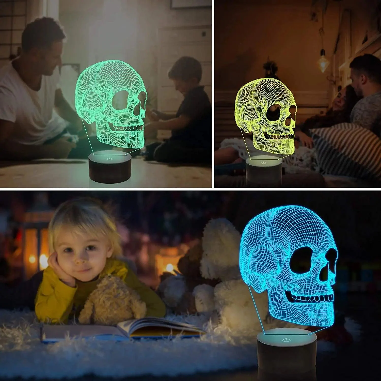 Schedel Nachtlampje Voor Kinderen 3d Illusion Lamp Led Tafellamp 16 Kleuren Veranderen Met Afstandsbediening Xmas Halloween 25e35156 76db 4ff4 8afb 02e1a0baf4fd