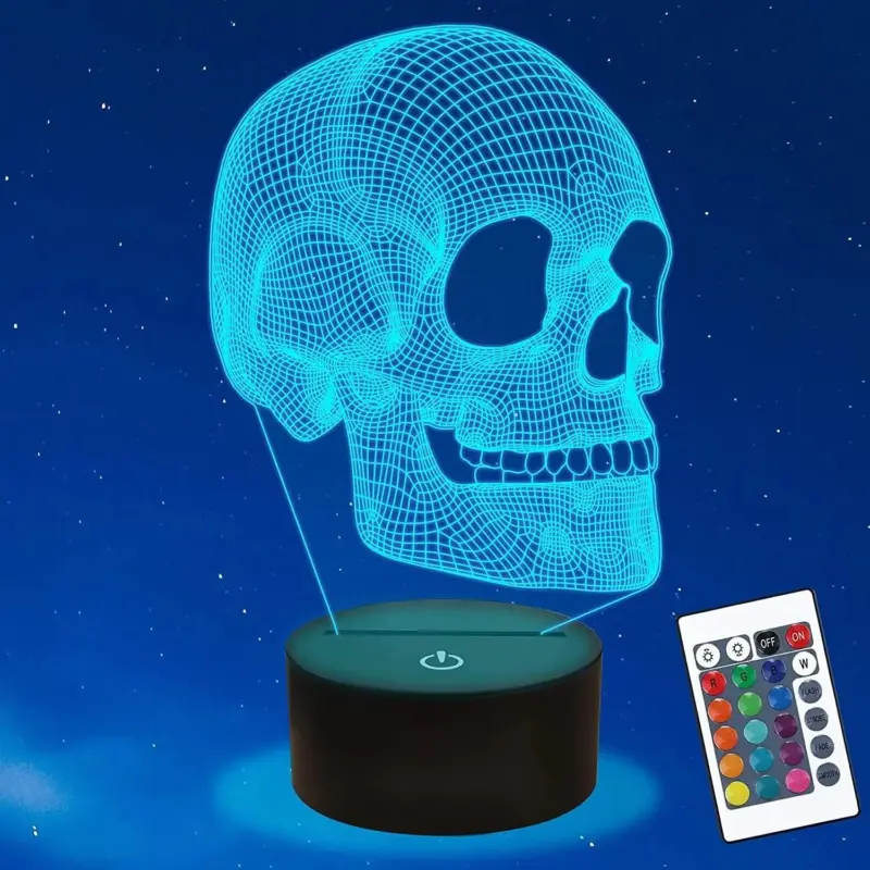 Schedel Nachtlampje Voor Kinderen 3D Illusion Lamp Led Tafellamp 16 Kleuren Veranderen Met Afstandsbediening Xmas Halloween fc165676 07ce 4a97 9214 f634434d98af