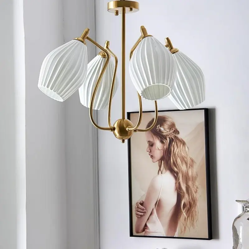 Sculptural Glass Ribbed Chandelier