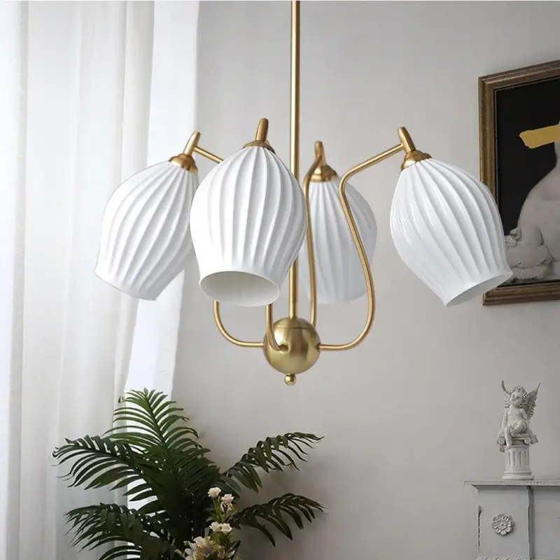 Sculptural Glass Ribbed Chandelier