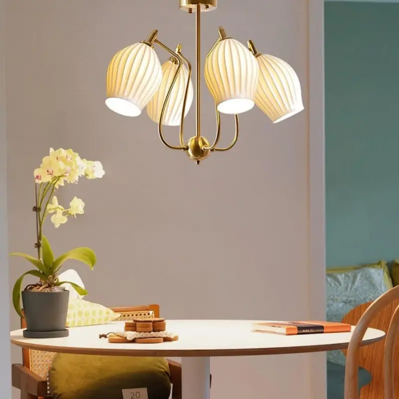 Sculptural Glass Ribbed Chandelier