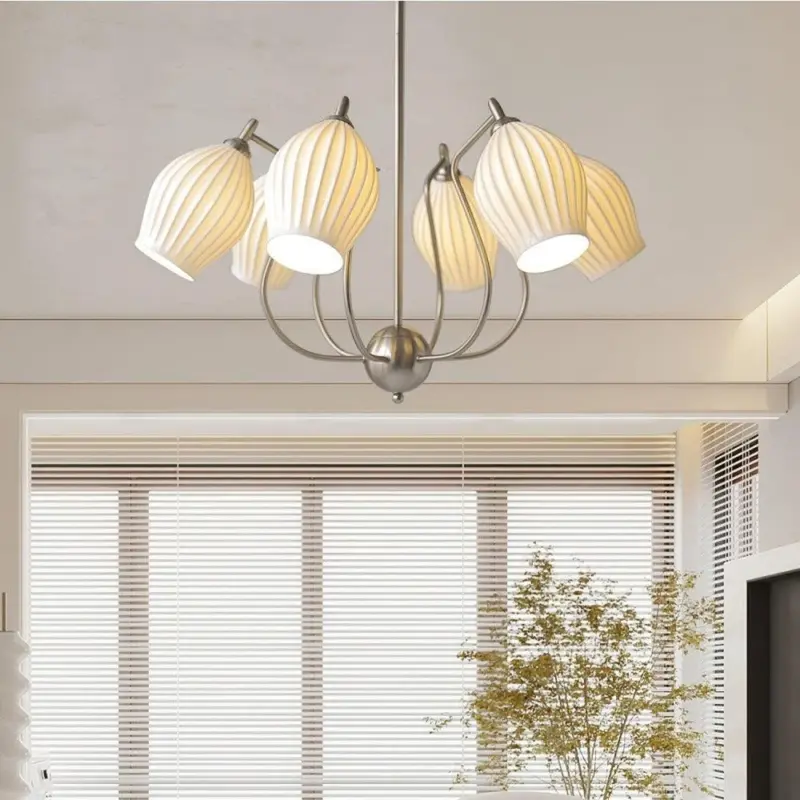Sculptural Glass Ribbed Chandelier