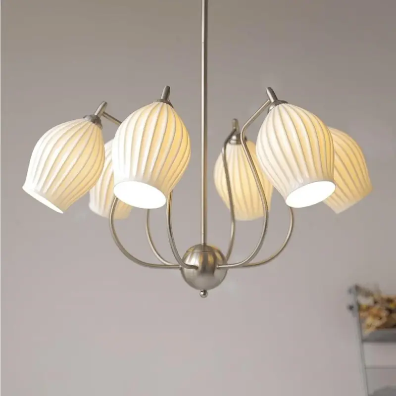 Sculptural Glass Ribbed Chandelier