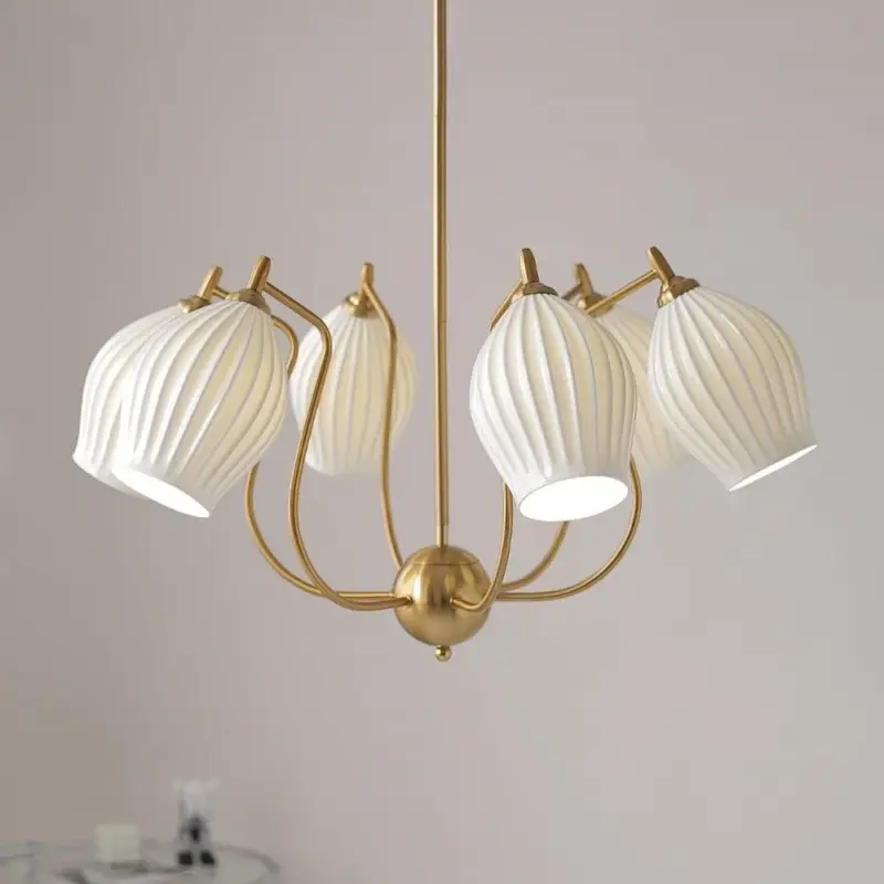 Sculptural Glass Ribbed Chandelier