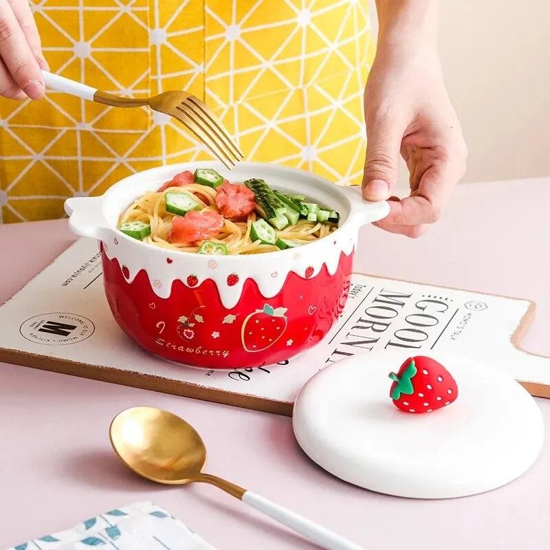 Strawberry Ceramic Ramen Bowl - ISTANBULLU LTD