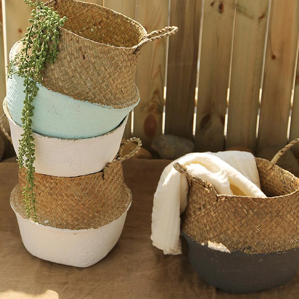 Seagrass Wicker Basket Laundry Basket Flower Pot Folding Basket Dirty Basket Woven Storage Pot Garden Flower