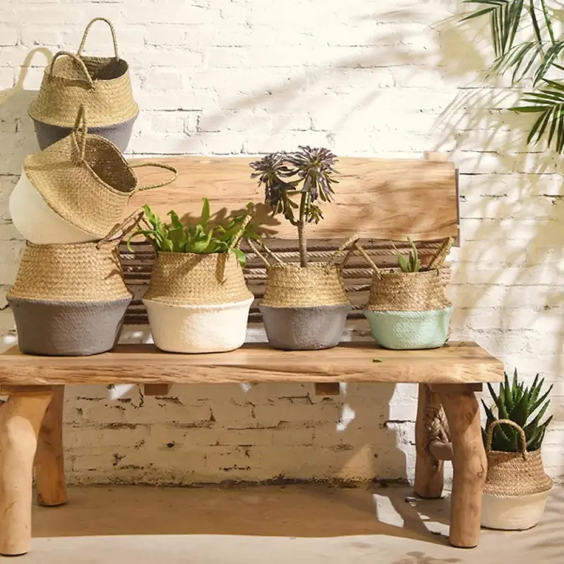 Seagrass Wicker Basket Laundry Basket Flower Pot Folding Basket Dirty Basket Woven Storage Pot Garden Flower 3b87e1ab 9ebc 42d1 a3c5 fab1e6e2c27a
