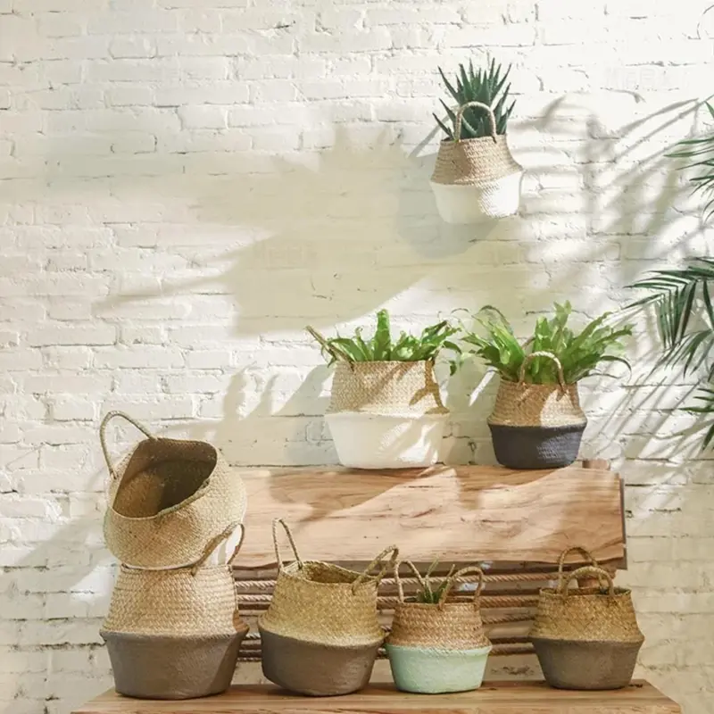 Seagrass Wicker Basket Laundry Basket Flower Pot Folding Basket Dirty Basket Woven Storage Pot Garden Flower c5424530 d929 48c5 9ba3 f13a2aec5fce