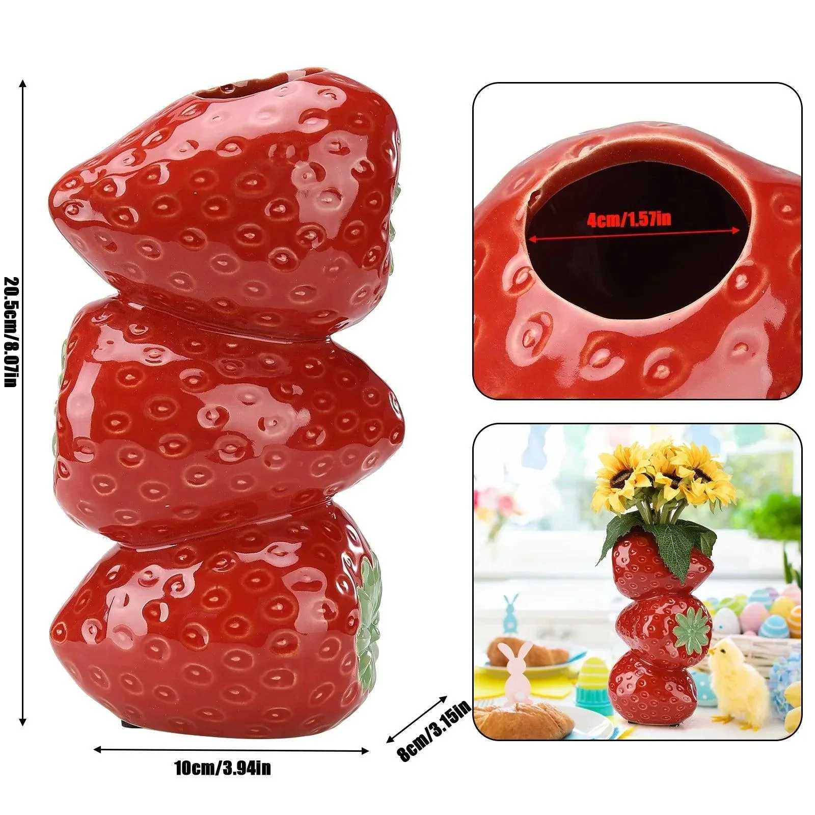 Strawberry Vase Ceramic Artificial Fruit - ISTANBULLU LTD