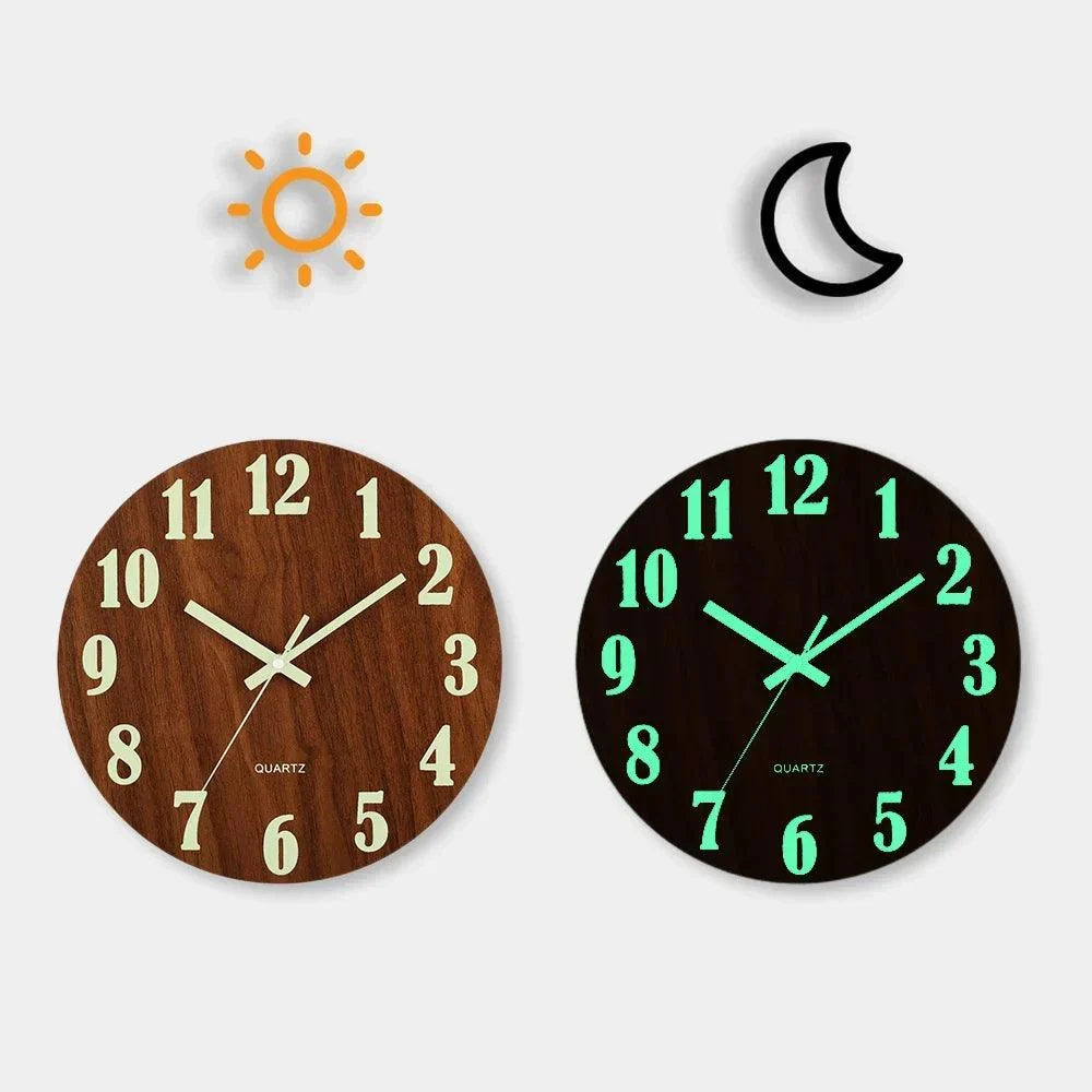 Silent Wooden Luminous Wall Clock - Homeko