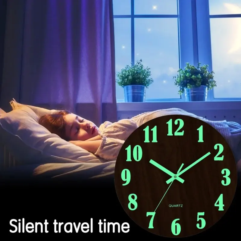 SilentWoodenLuminousWallClock Homeko2