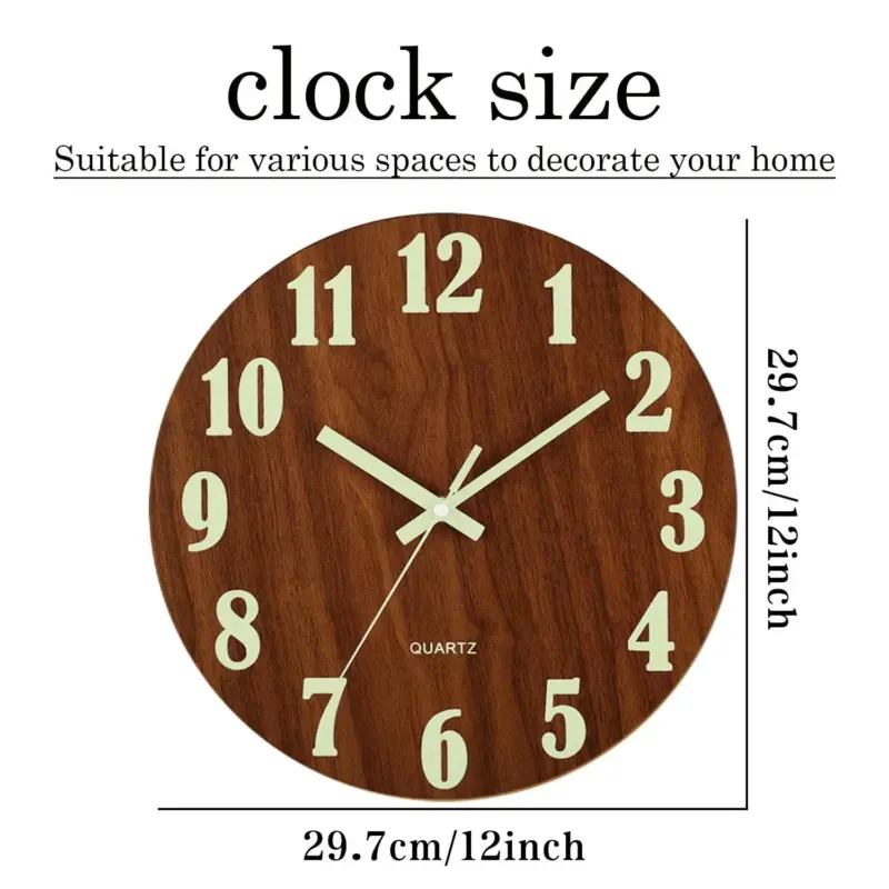SilentWoodenLuminousWallClock Homeko3