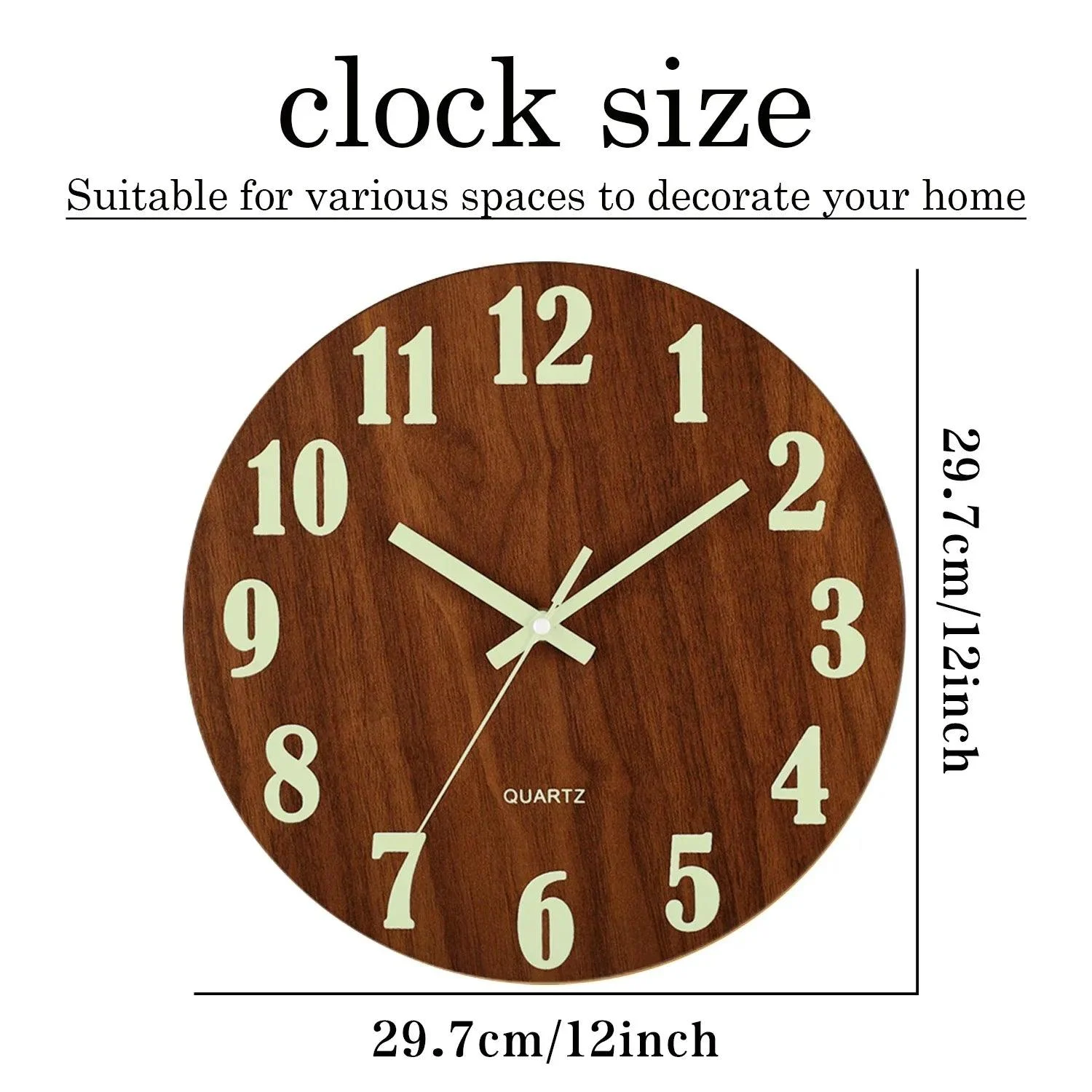 Silent Wooden Luminous Wall Clock - Homeko