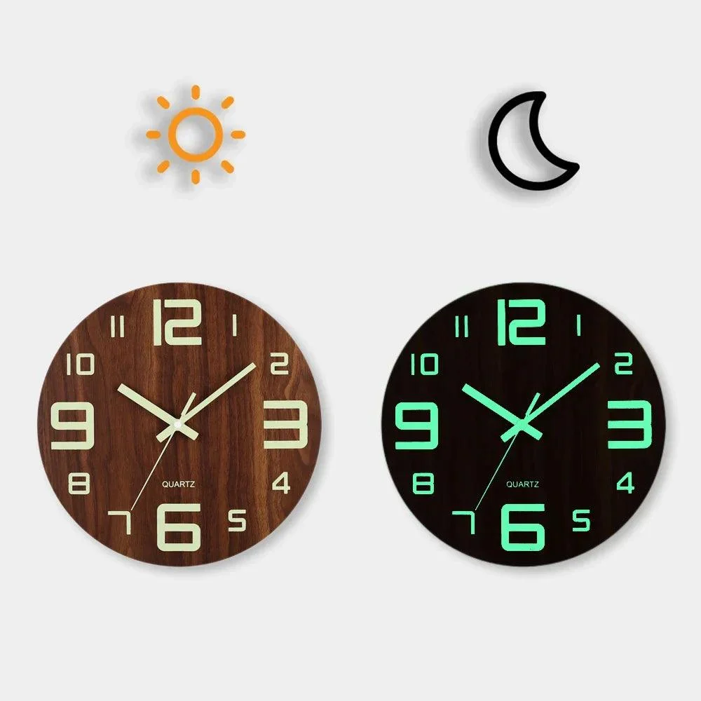 Silent Wooden Luminous Wall Clock - Homeko