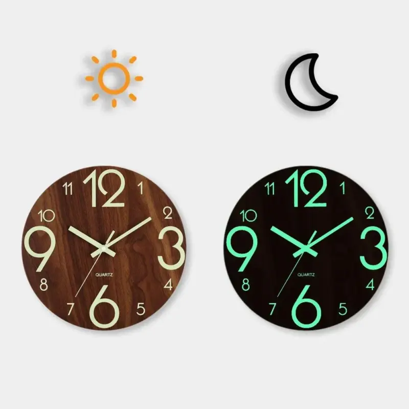 SilentWoodenLuminousWallClock Homeko6