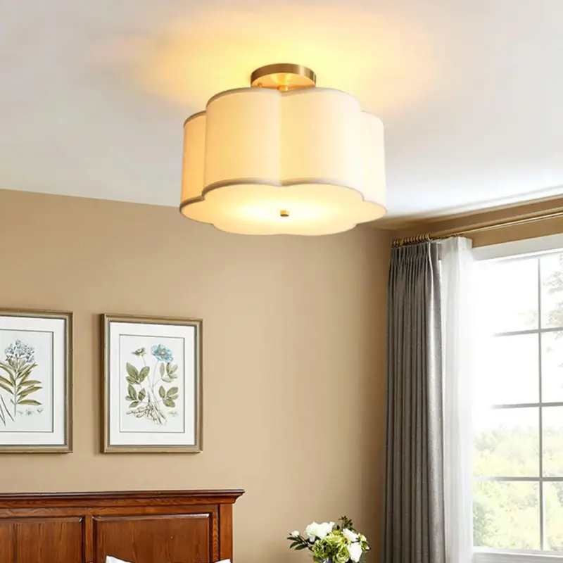 SimpleWhiteFlowerSemiFlushCeilingLightForBedroom