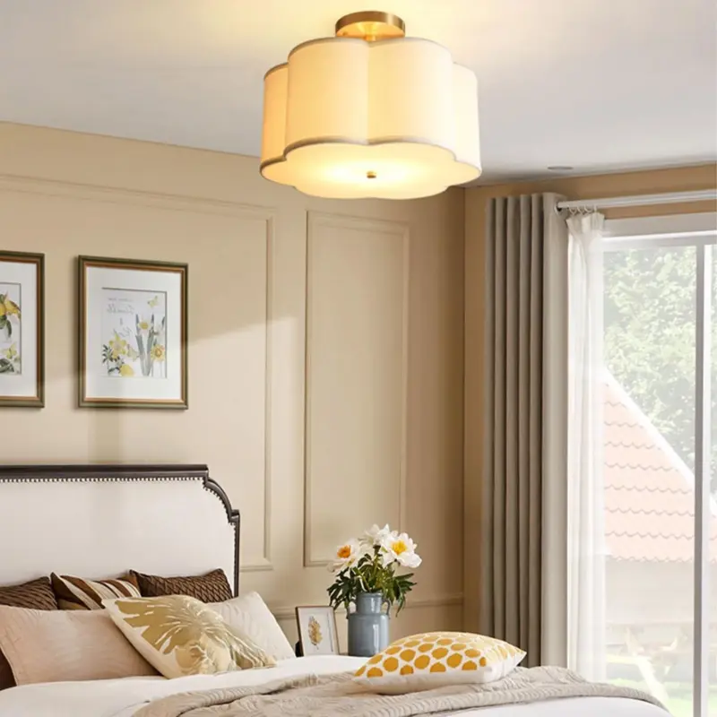 SimpleWhiteFlowerSemiFlushCeilingLightForBedroom