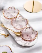 Small Glass Dish Nordic Style Gold Inlay Glass Sauce Bowl Mini Japanese Cherry Blossoms Seasoning Plate
