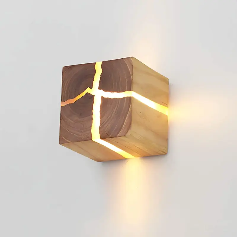 SolidWoodCubeWandleuchte HandgefertigteLEDWandlampeausMassivholz