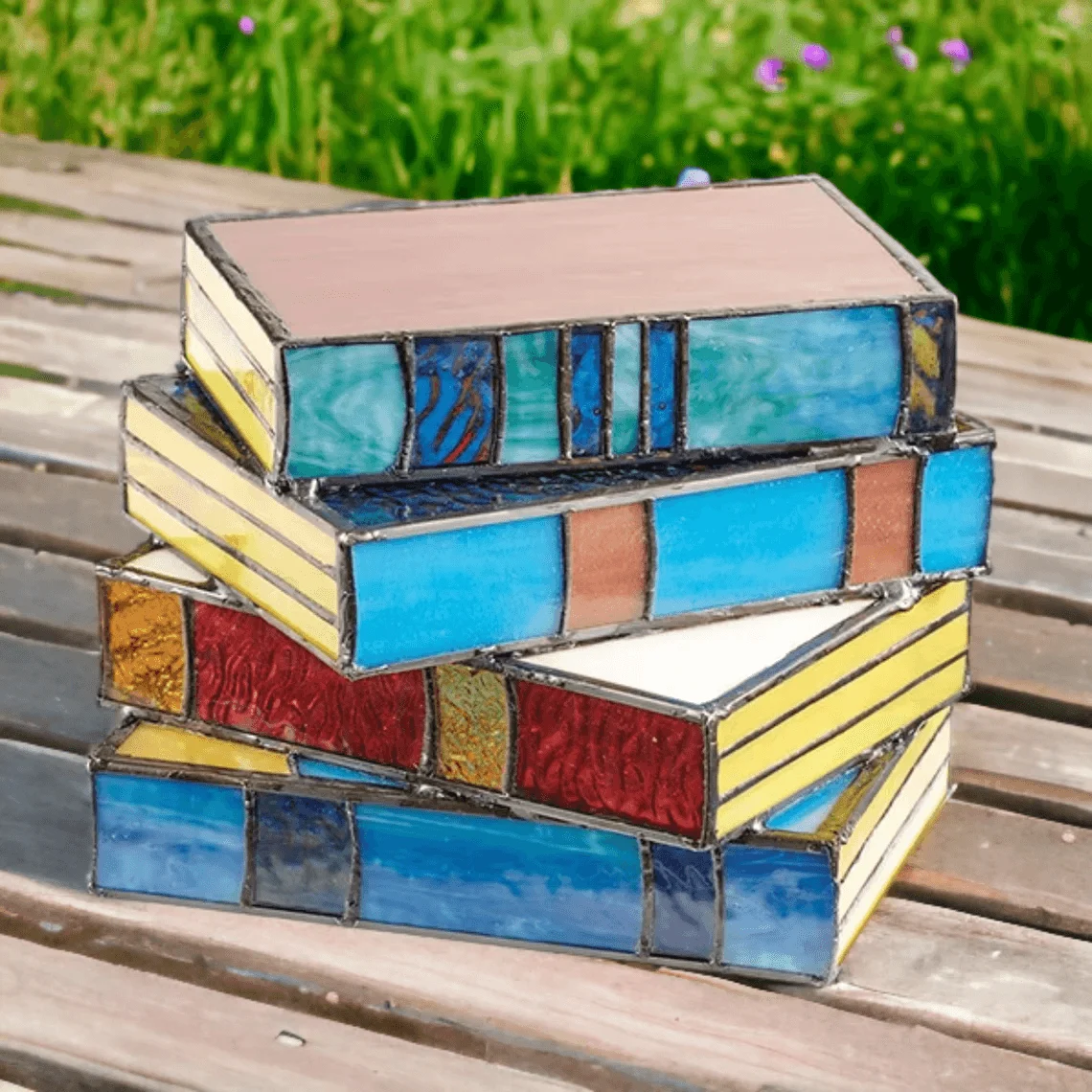 Resin Lamp with Stained Glass Effect - Stacked Books Design - ISTANBULLU LTD