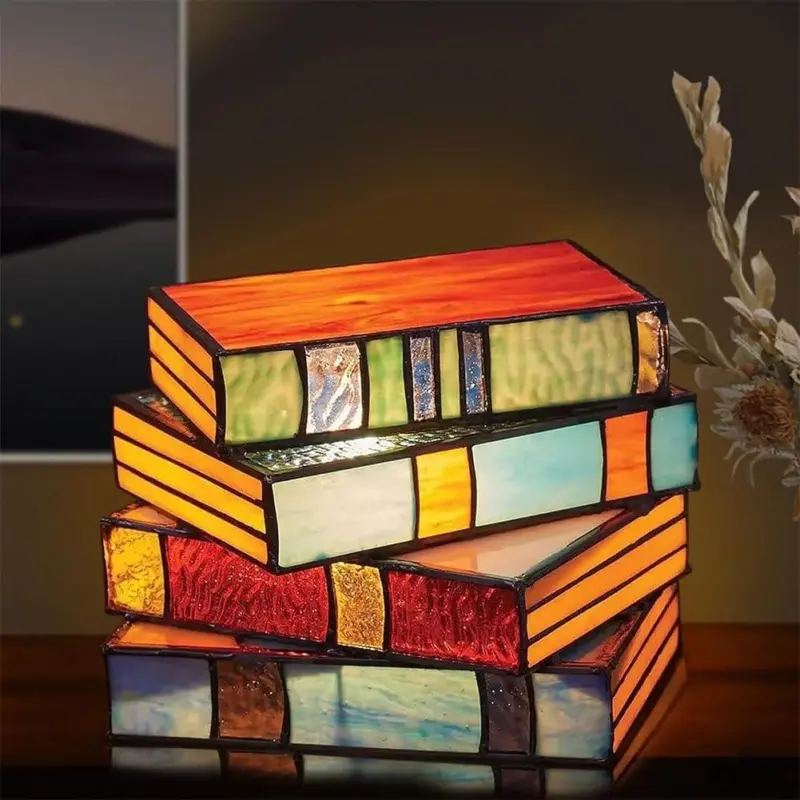 StainedGlassStackedBooksLamp