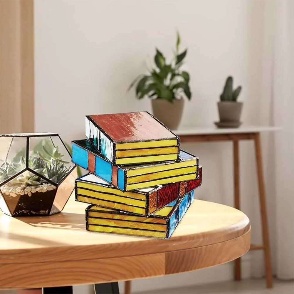 Resin Lamp with Stained Glass Effect - Stacked Books Design - ISTANBULLU LTD