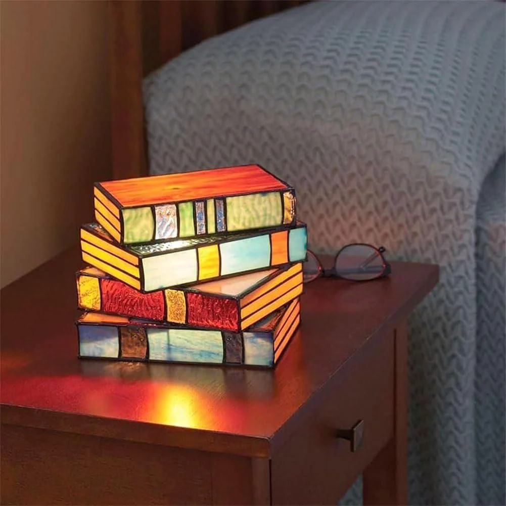 Resin Lamp with Stained Glass Effect - Stacked Books Design - ISTANBULLU LTD