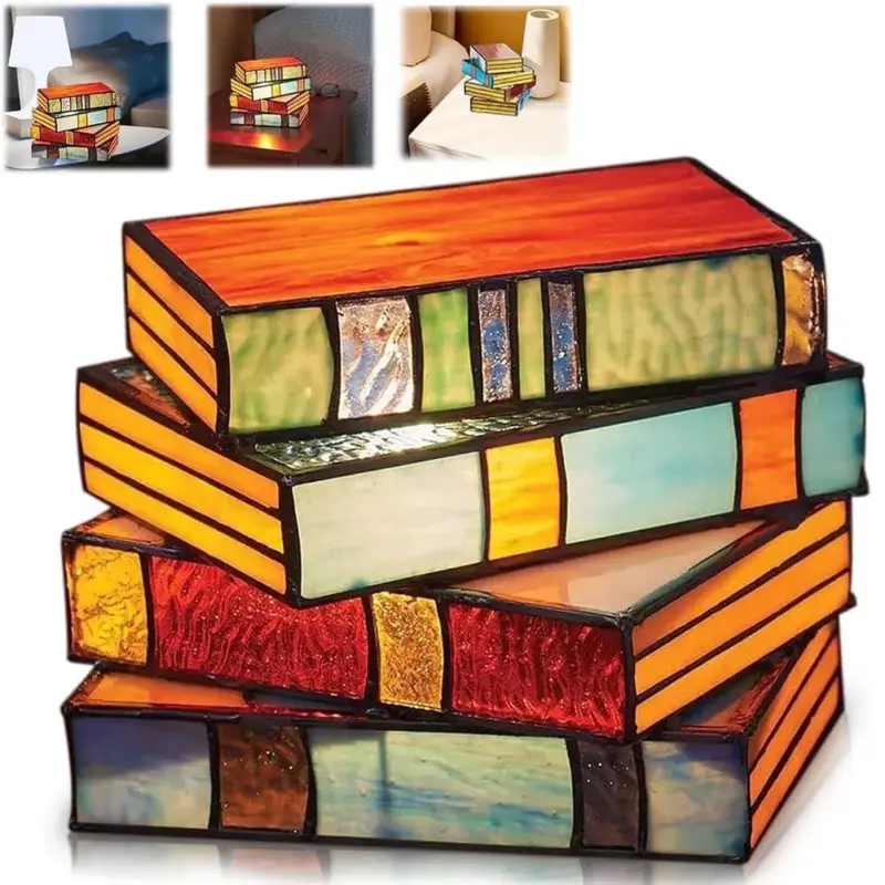 StainedGlassStackedBooksLamp