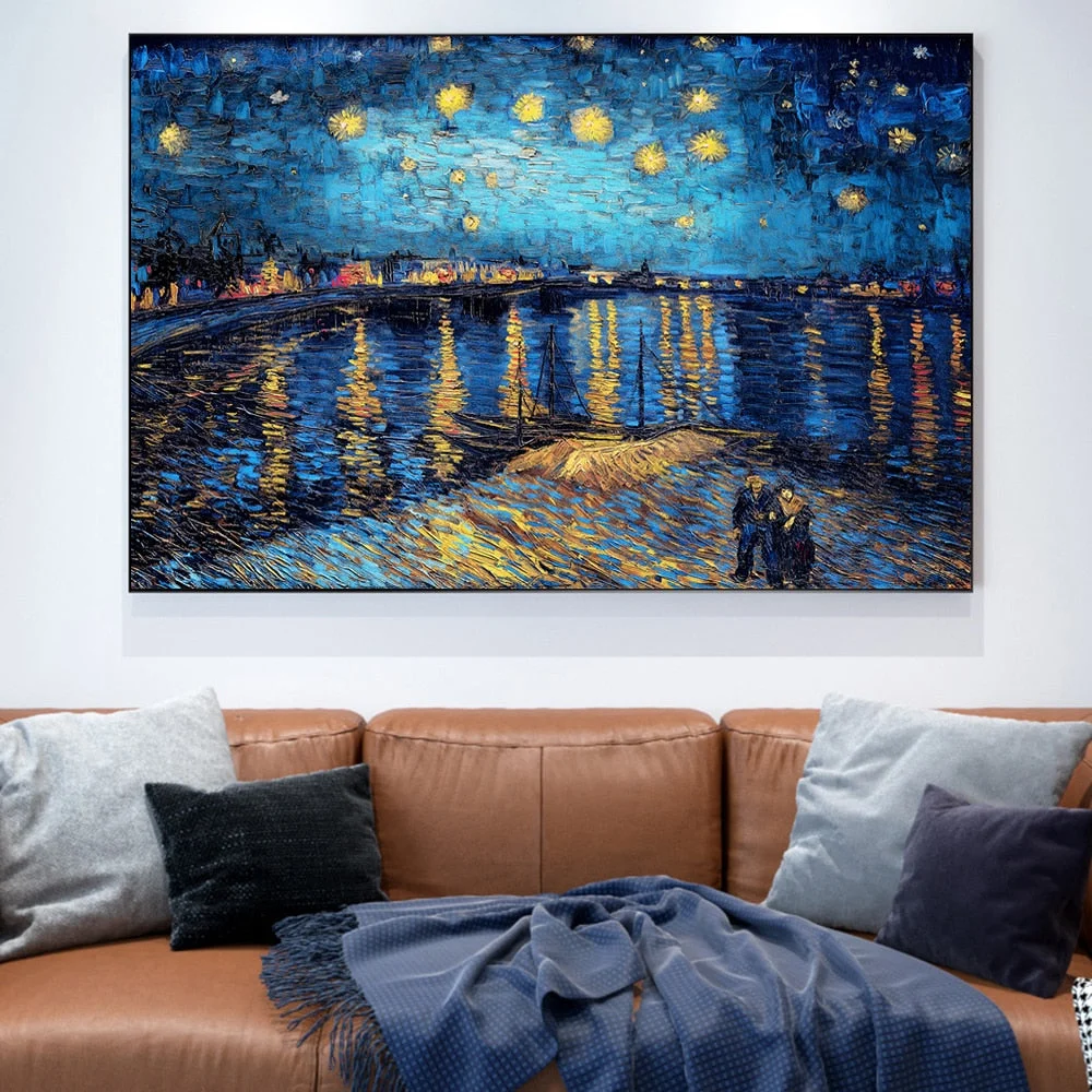 Starry Night Over The Rh Ne By Van Gogh Canvas Paintings On The Wall Art Posters 01088254 3199 4411 8d86 346935b20b65