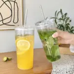 StripeGlassCupwithLidandStraw Homeko1