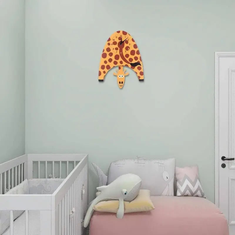 Swinging Giraffe Kids Bedroom Wall Clocks Fun and Whimsical Decor
