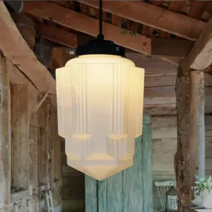Homeko Milk White Glass Geometric Jar Pendant Light