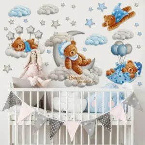 Wall sticker - Teddy bear - For Baby room - Stars and Moon - Wall decoration