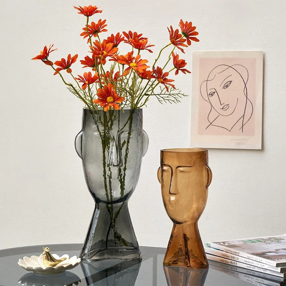 Transparent Face Glass Vase - Homeko