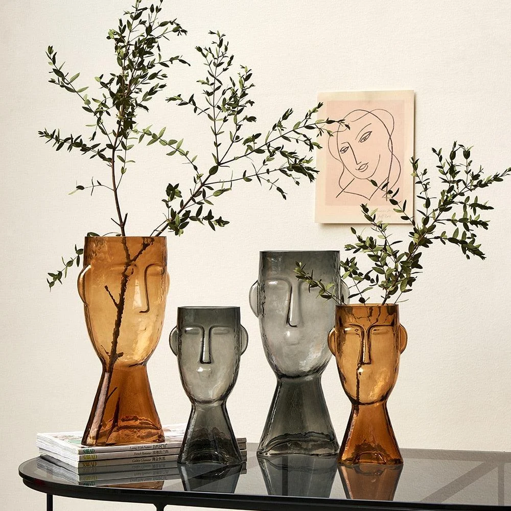 Transparent Face Glass Vase - Homeko