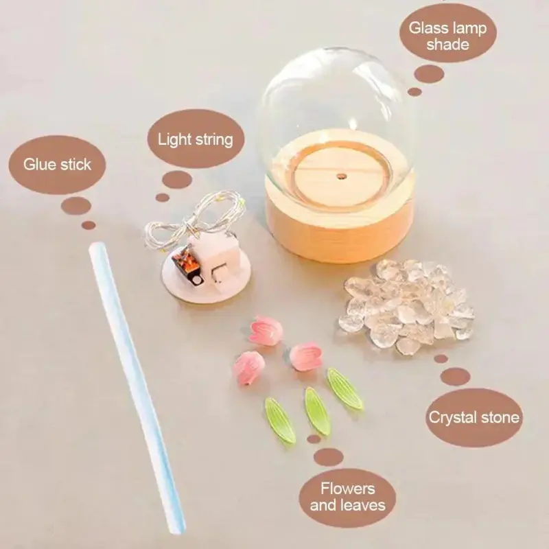 Tulip Flower Night Light With Glass Cover Handmade DIY Bedside Light LED Night Lamp Table Desk fba06063 bcce 437e 88a6 c1311c18d5e4
