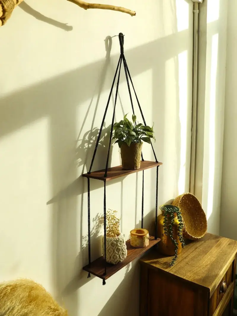 Two Layer Wooden Wall Shelf Wood Color Macrame Hanging Boho Home Decoration Floating Shelf Plant Display a57beb0e f2a8 4fc4 a5fc c4ea796ebea5
